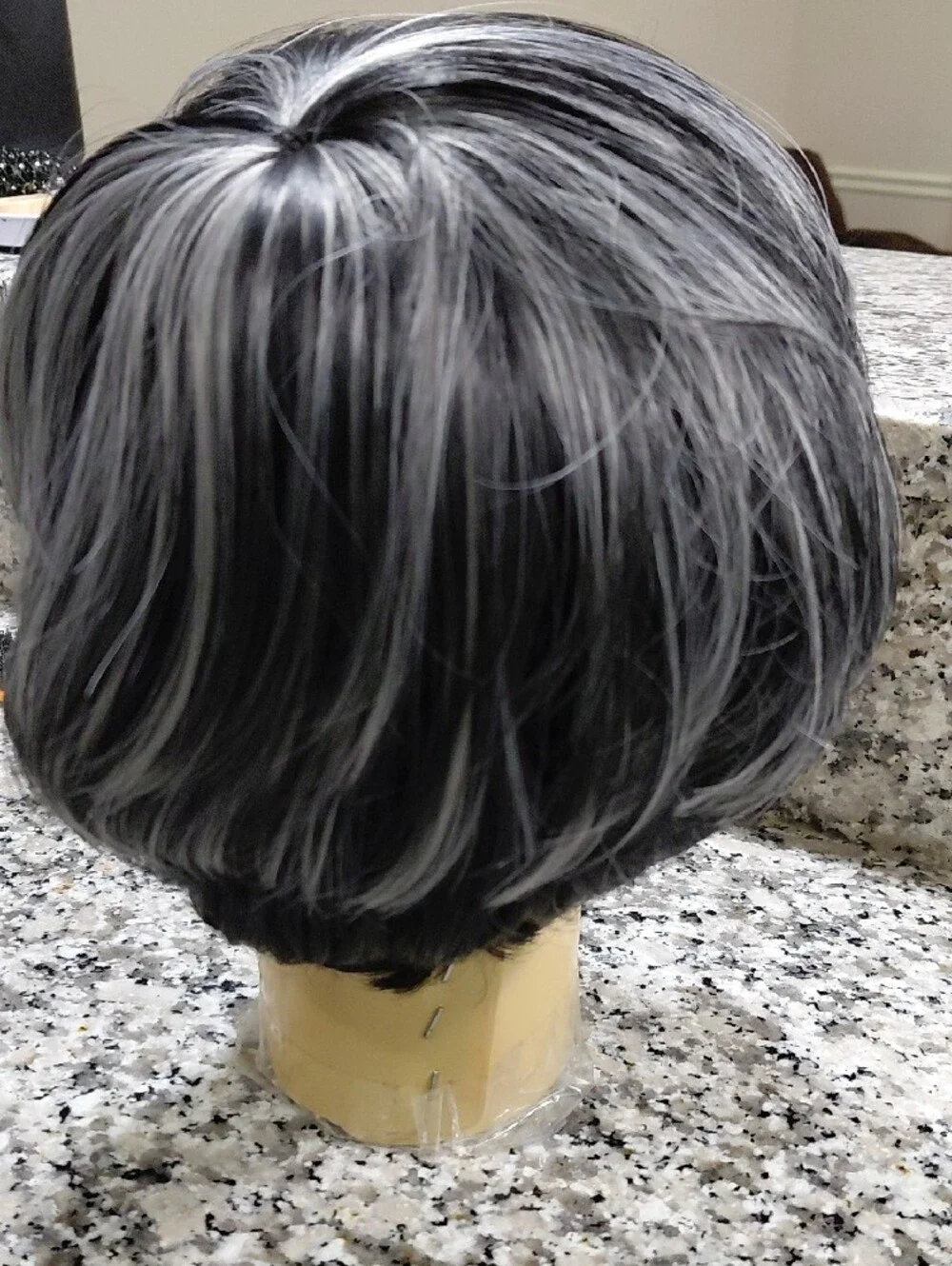 Others Follow Short Black Wig with Gray Highlights